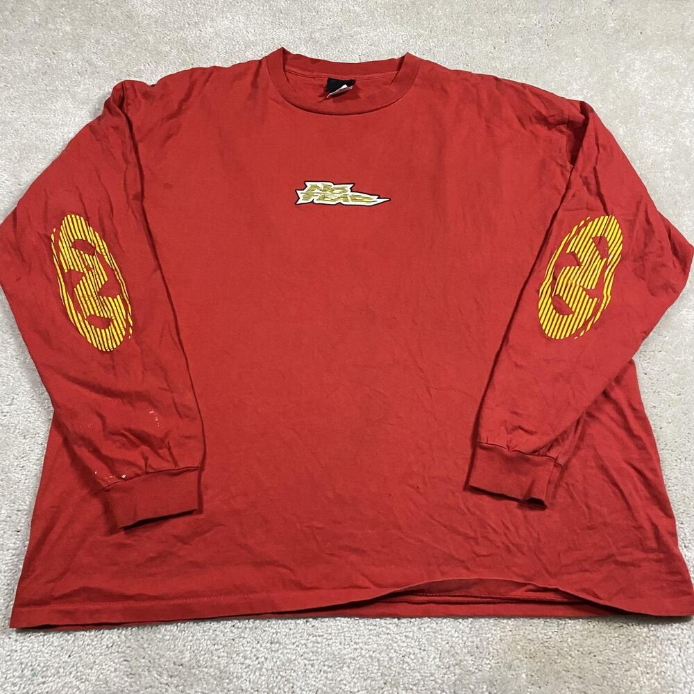 VTG 90s No Fear Shirt Mens XL Red Long Sleeve Graphic Tee USA Skate Streetwear
